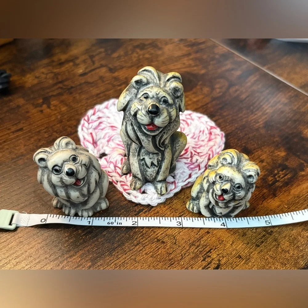 3 Vintage Small Resin Lion Figurines Whimsical Cute
